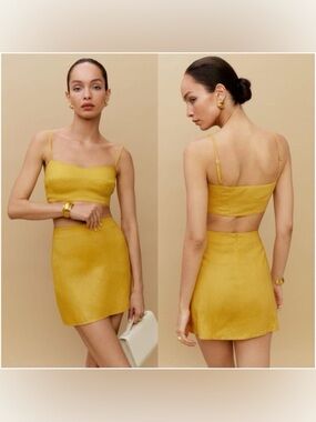 LIKE NEW Reformation Veranda Linen Mini Skirt Sunflower Yellow Size 0 EUC